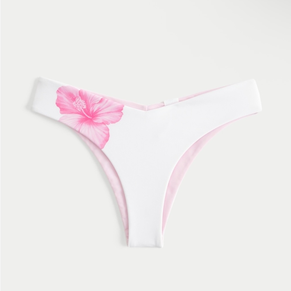 NWT Hollister White and Pink Floral Bikini Bottom REVERSIBLE- XS NEW